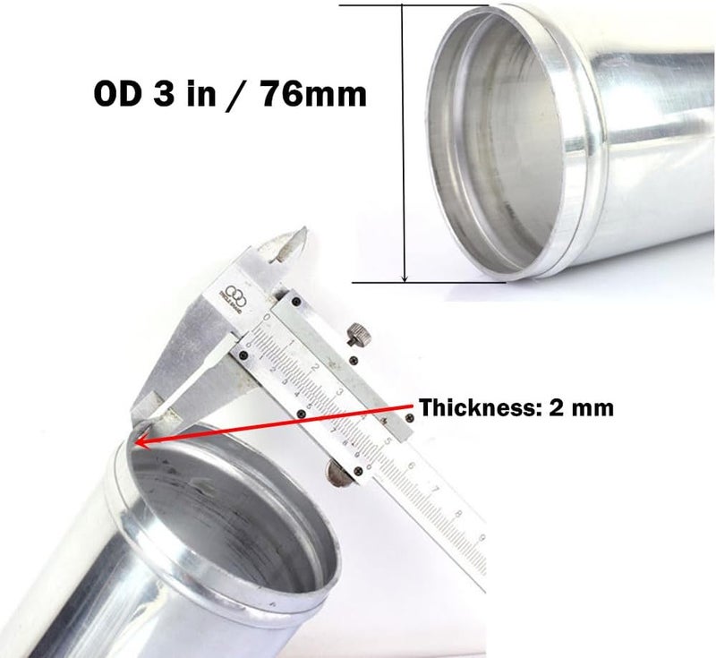 AotoKoop Length 20 in (500mm), OD 3 in (76mm) Straight Aluminum Intercooler Piping Air Intake Tubing, Polished Finish - Image 2